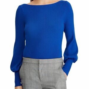 Lauren Ralph Lauren Blue Ribbed Long Sleeve Sweater, Size Small